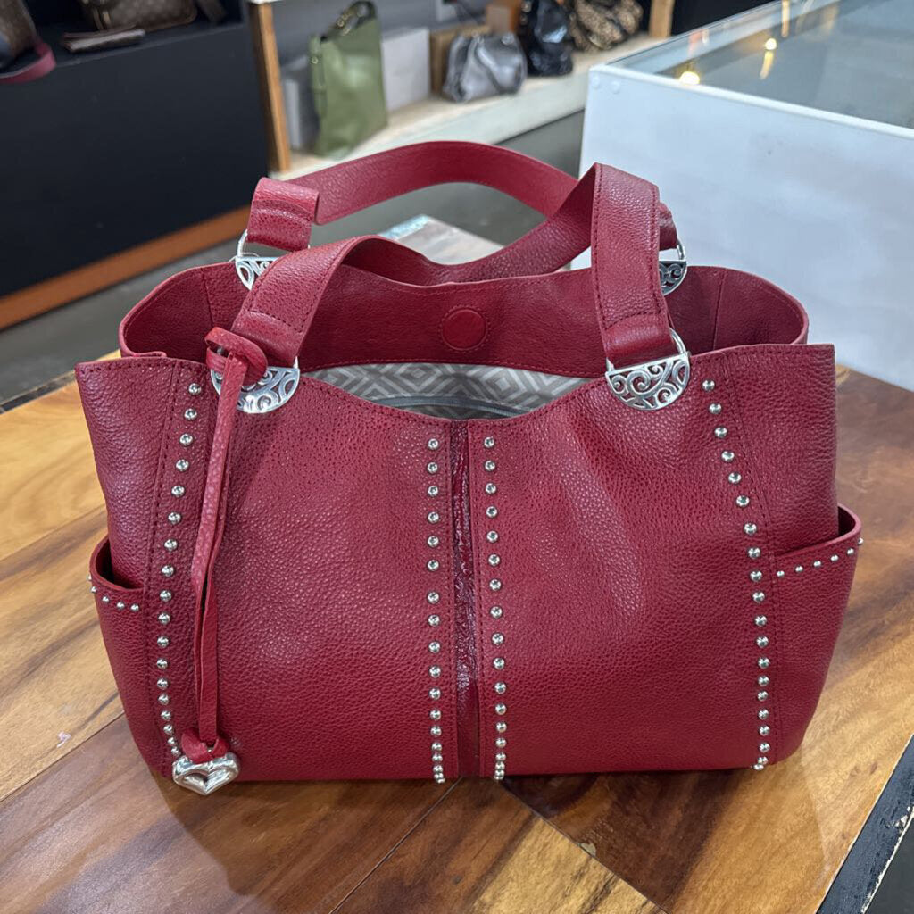 BRIGHTON,ANDIE STUDDED LEATHER SACHEL RETAIL $320,RED