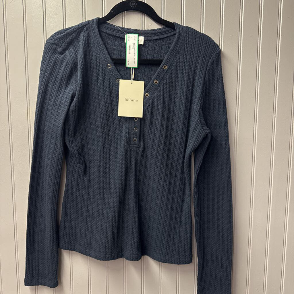 BOHME,NWT RIBBED SNAP LSV TOP,NAVY,XL