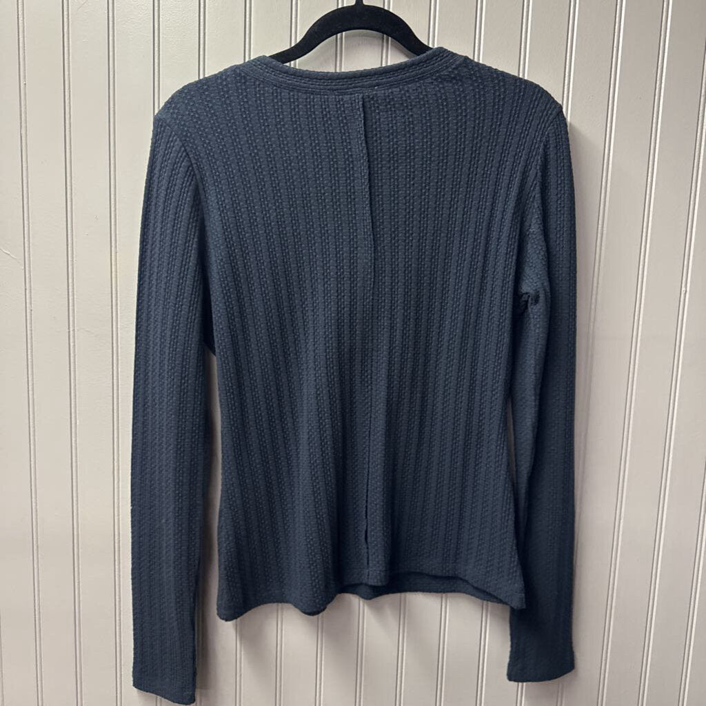BOHME,NWT RIBBED SNAP LSV TOP,NAVY,XL