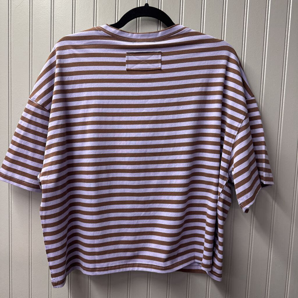 AEMI+CO,NWT STRIPE T- TOP,PURPLE/BROWN,M