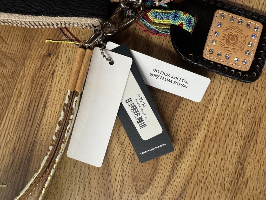 CONSUELA,NWT METALLIC WRISTLET RETAIL $125,BLK