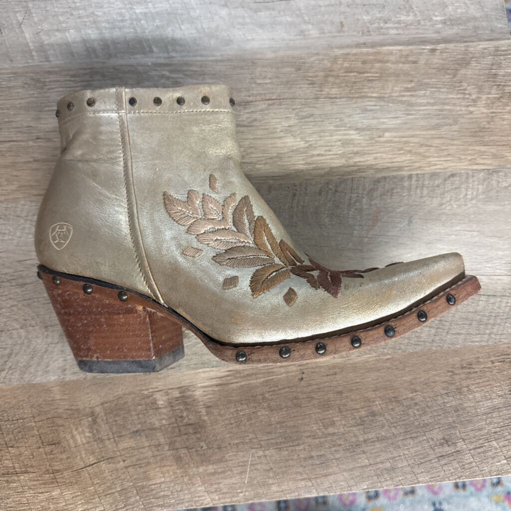 ARIAT,METALLIC FLOWER BOOT,GOLD,8.5