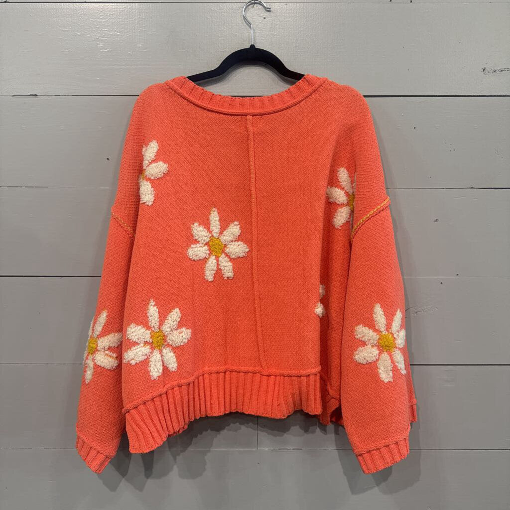 POL,FLOWER SWEATER ,ORG YEL ,L