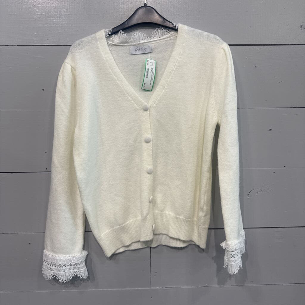 KRUSH KANDY,BUTTON LACE SWEATER ,IVORY,L