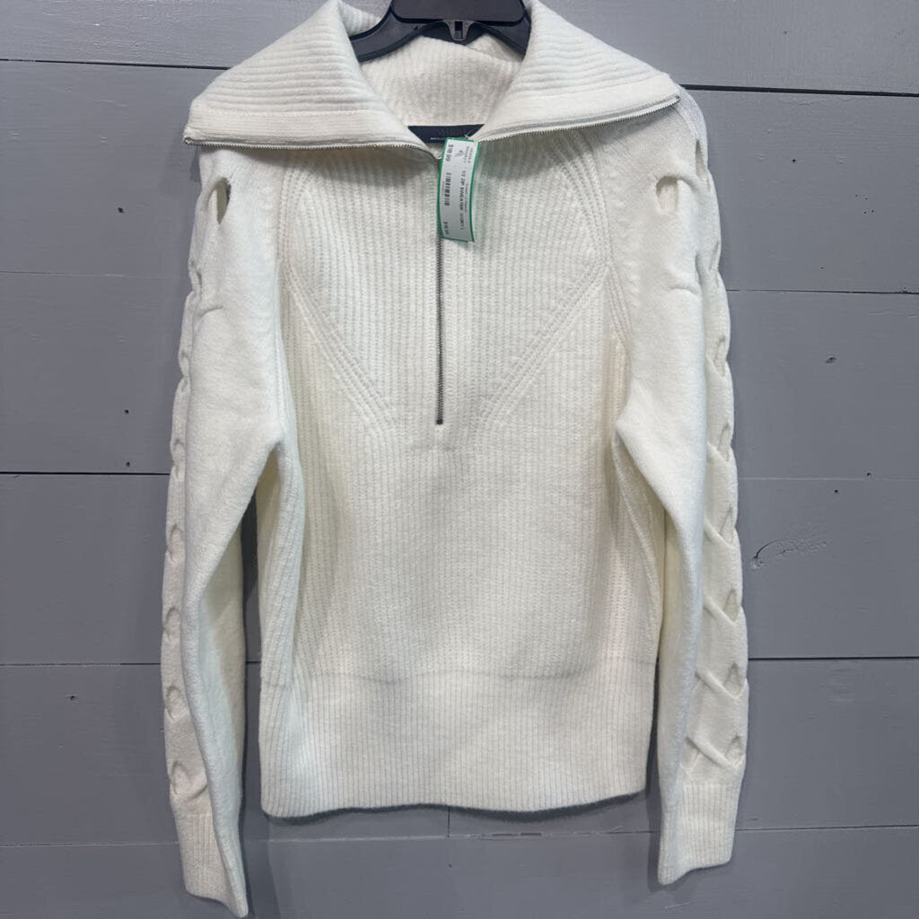 WHITE HOUSE BLACK MARKET,1/2 ZIP SWEATER ,IVORY,L