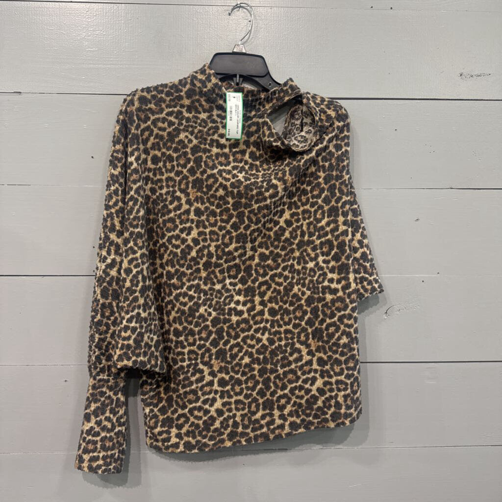BUTTERCUP,OPEN SHLDR LEOPARD TOP ,BRN BLK,L