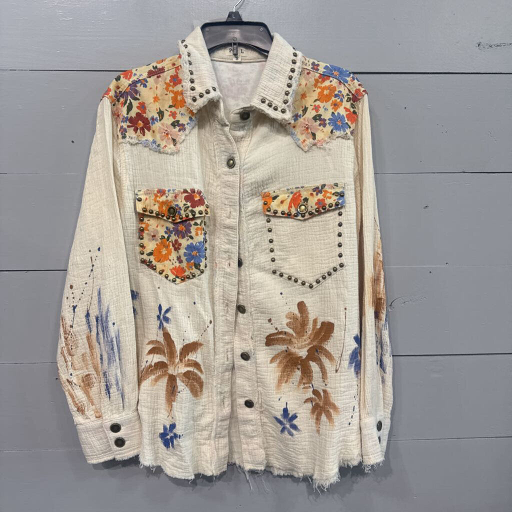 POL,FLORAL TOP ,IVORY MULTI,S