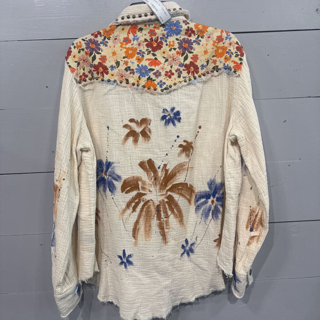 POL,FLORAL TOP ,IVORY MULTI,S