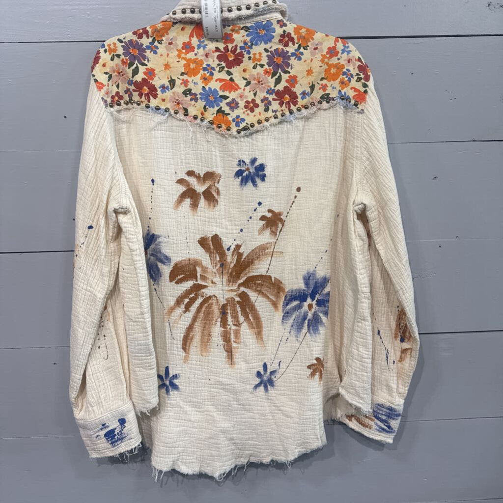 POL,FLORAL TOP ,IVORY MULTI,S