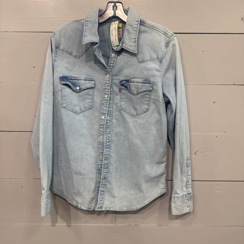 LEVI,DENIM PEARL SNAP TOP ,BLUE,S
