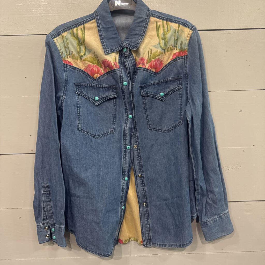 DENIM CACTUS TOP ,BLUE,M