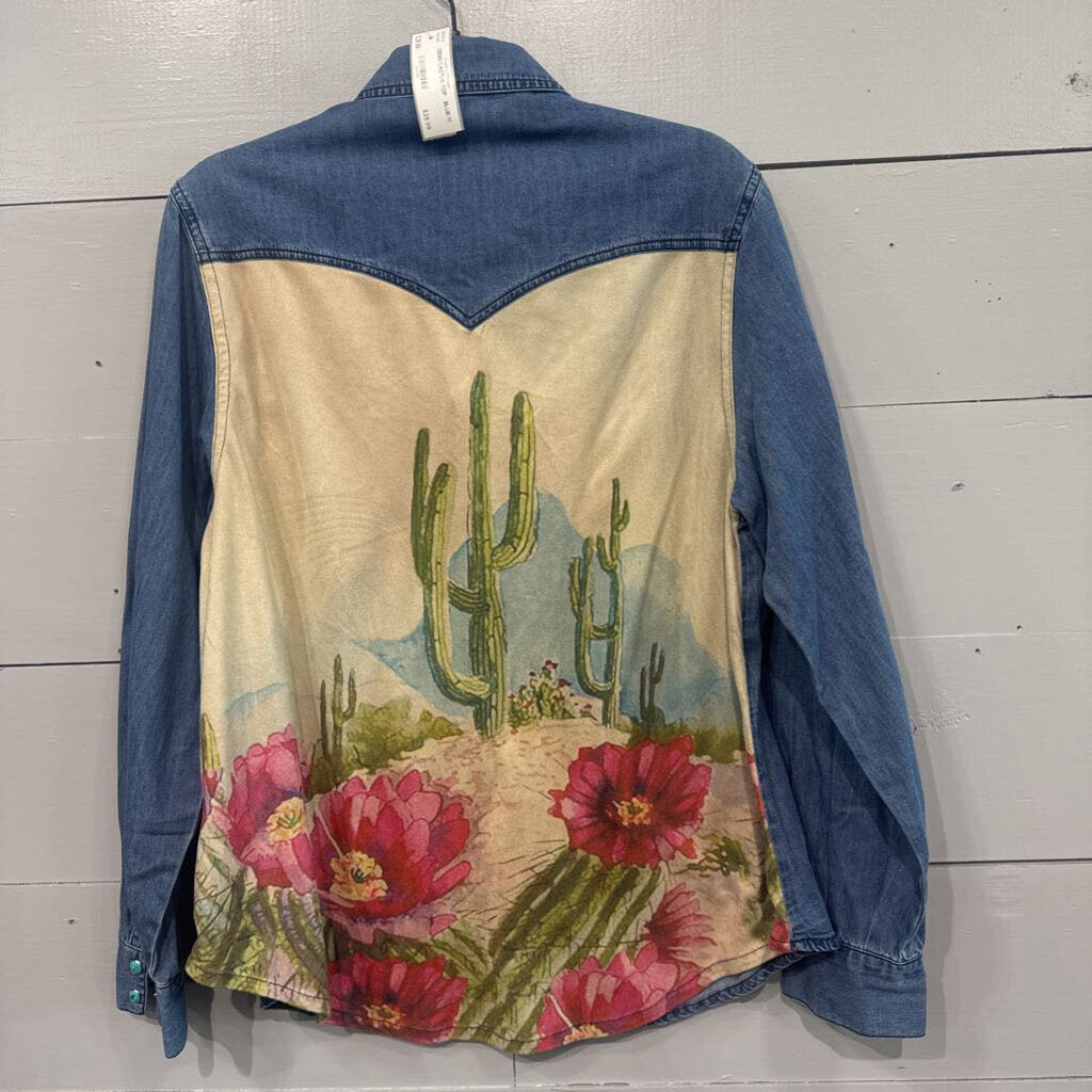 DENIM CACTUS TOP ,BLUE,M