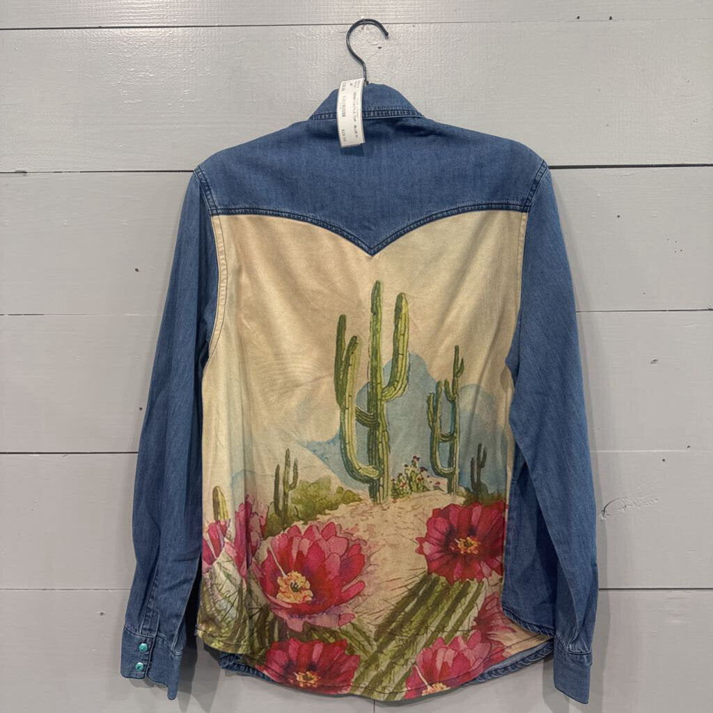 DENIM CACTUS TOP ,BLUE,M