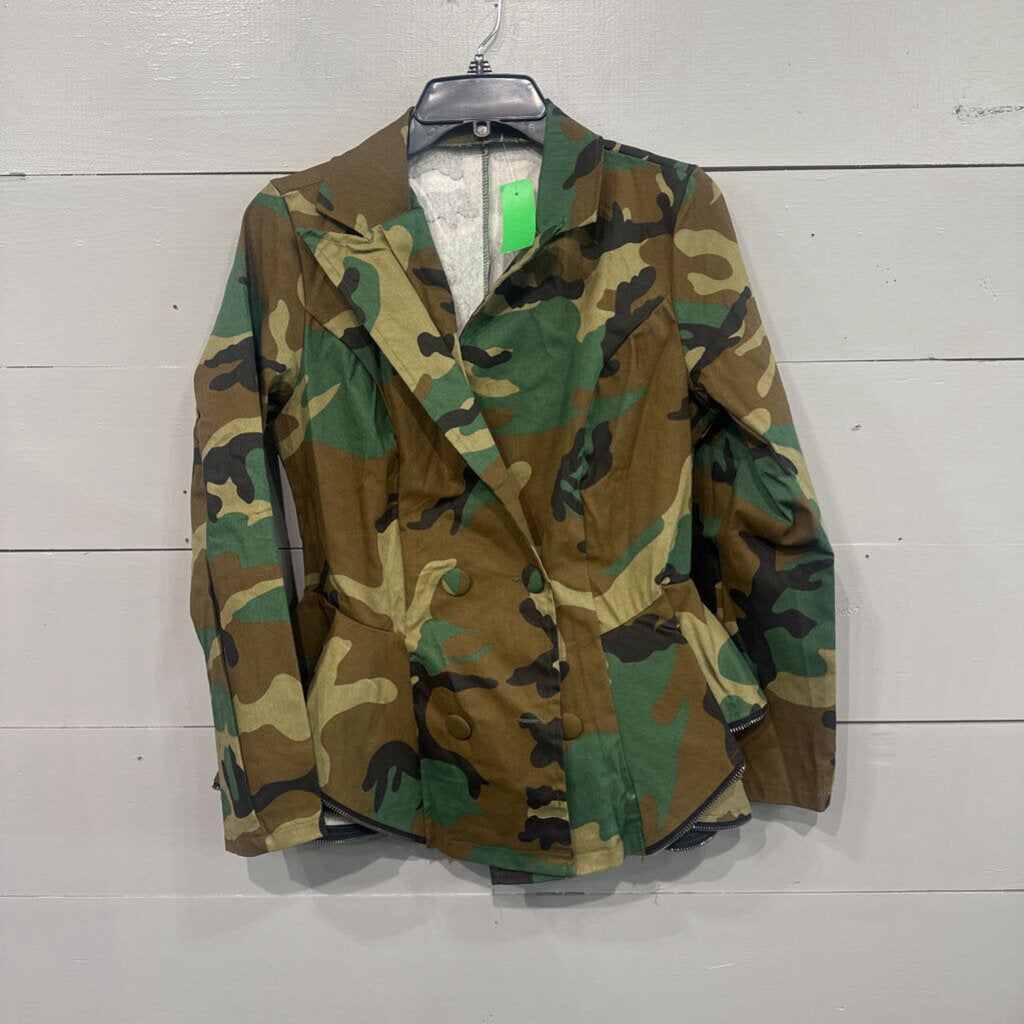 CAMO RUFFLE JACKET ,GRN ,S/M