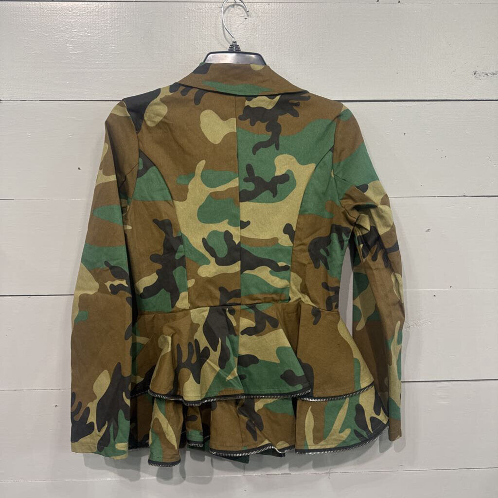 CAMO RUFFLE JACKET ,GRN ,S/M