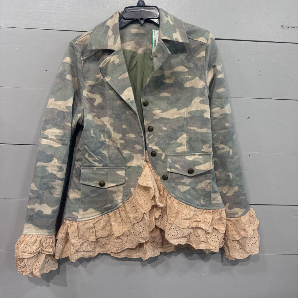 CAMO RUFFLE JACKET ,GRN TAN ,M