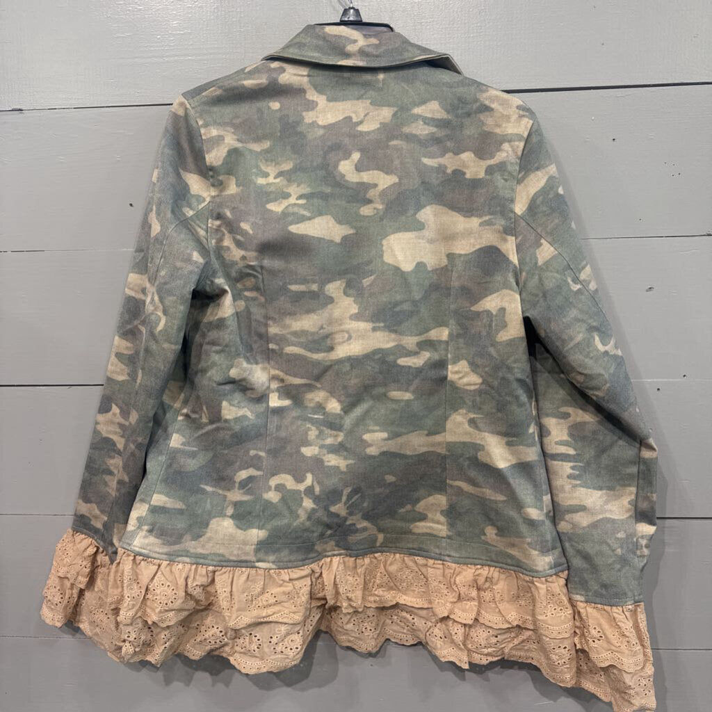 CAMO RUFFLE JACKET ,GRN TAN ,M
