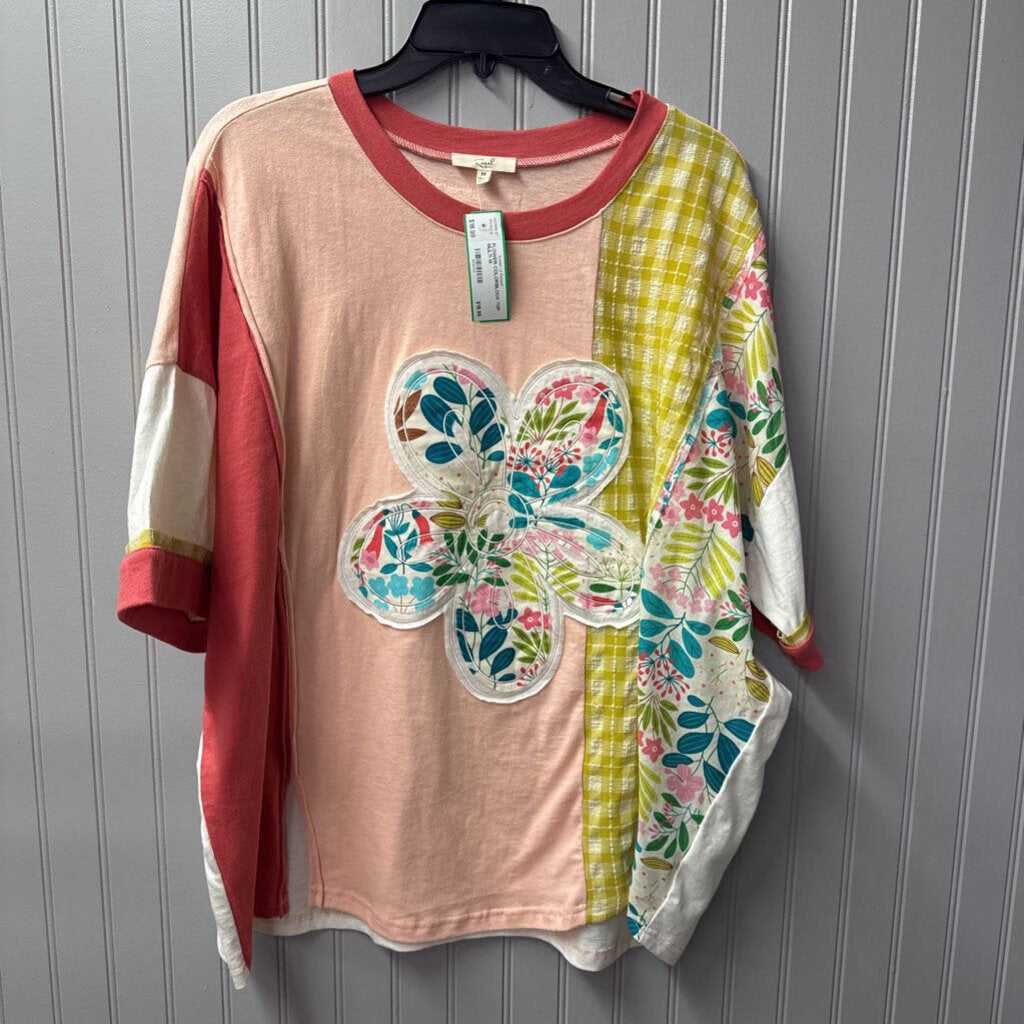 EASEL,FLOWER COLORBLOCK TOP ,MULTI,M
