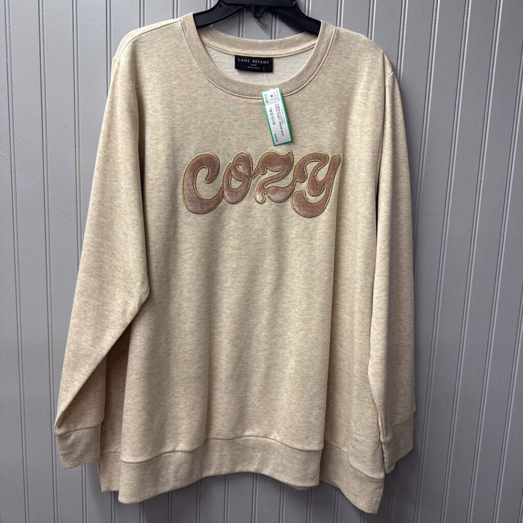 LANE BRYANT,CHENILLE PATCH SWEATSHIRT,CREAM,18/20
