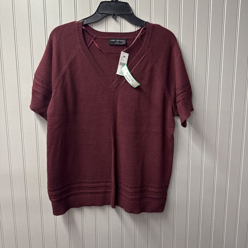LANE BRYANT,NWT V NECK SHORT SLEEVED SWEATER,BURGANDY,14/16