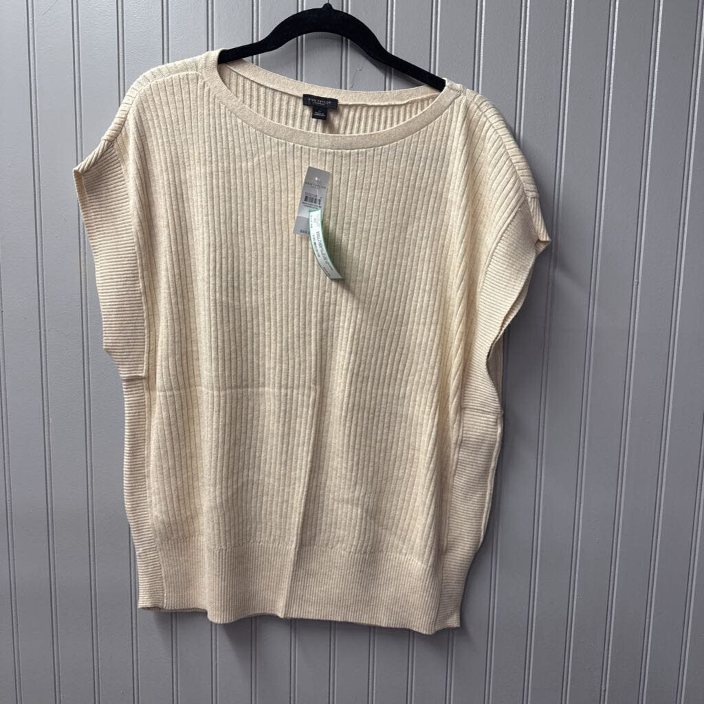 ANN TAYLOR,NWT RIBBED SLEEVELESS SWEATER,CREAM,XL