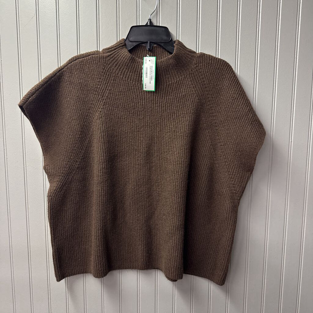 ANN TAYLOR,MOCKNECK RIBBED SLEEVELESS SWEATER,BROWN,L