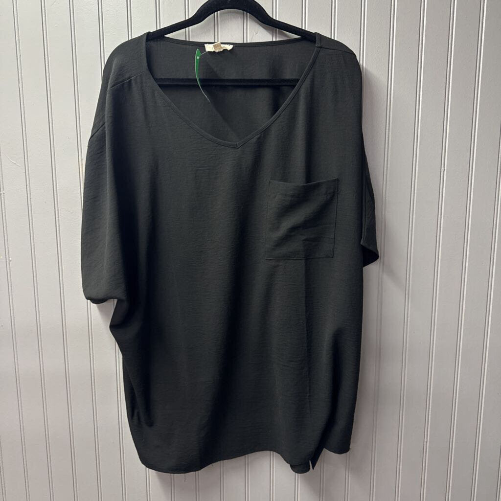 ODDY,V NECK POCKET BASIC TOP ,BLACK,XL
