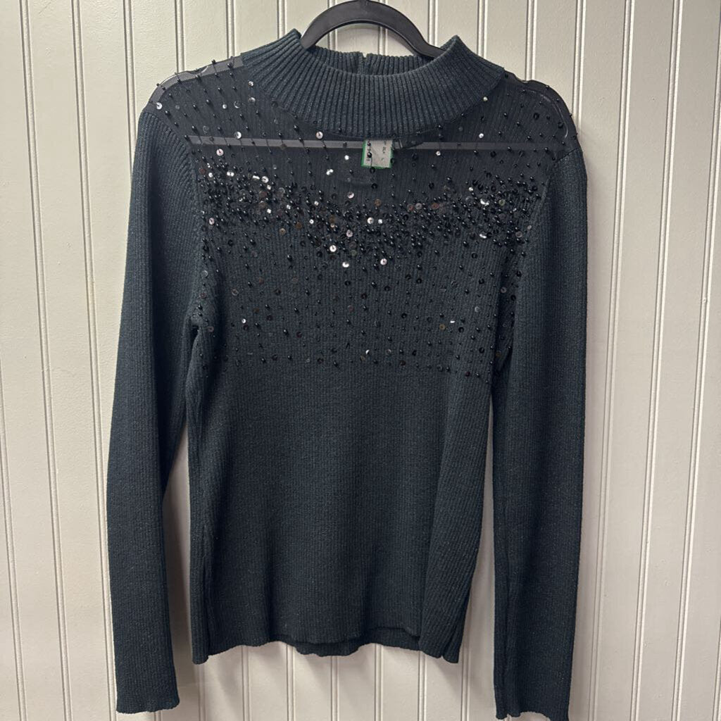 LAUREN MICHELLE,SEQ SWEATER TOP ,BLK ,L