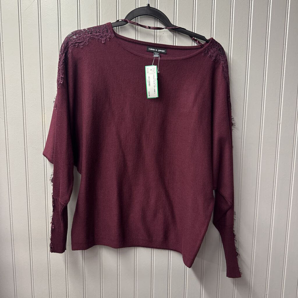 CABLE & GAUGE,EYELET SLVE TOP ,WINE,S