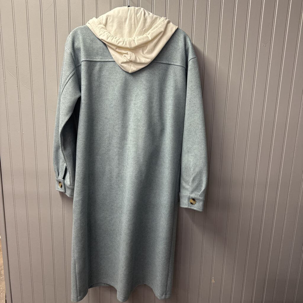 MYSTREE,NWT BUTTON FLEECE HOODED JACKET ,BLUE IVORY,S