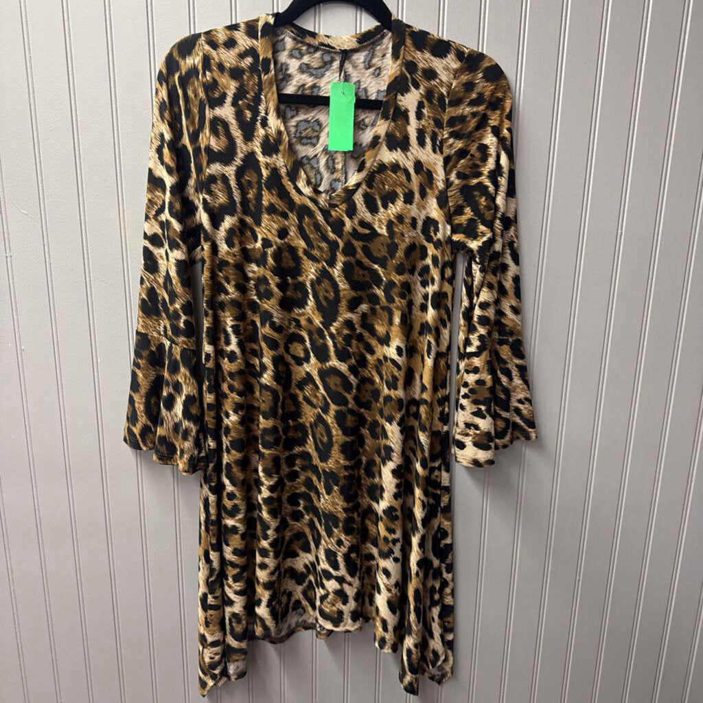 EMMA,LEOPARD TUNIC TOP ,BLACK/BROWN,L