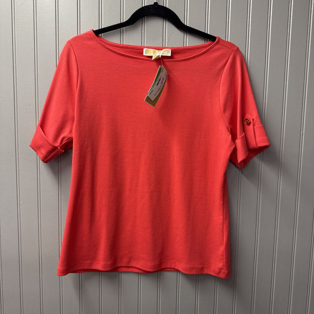 MICHAEL KORS,NWT BUTTON SLEEVE TOP,MELON,M