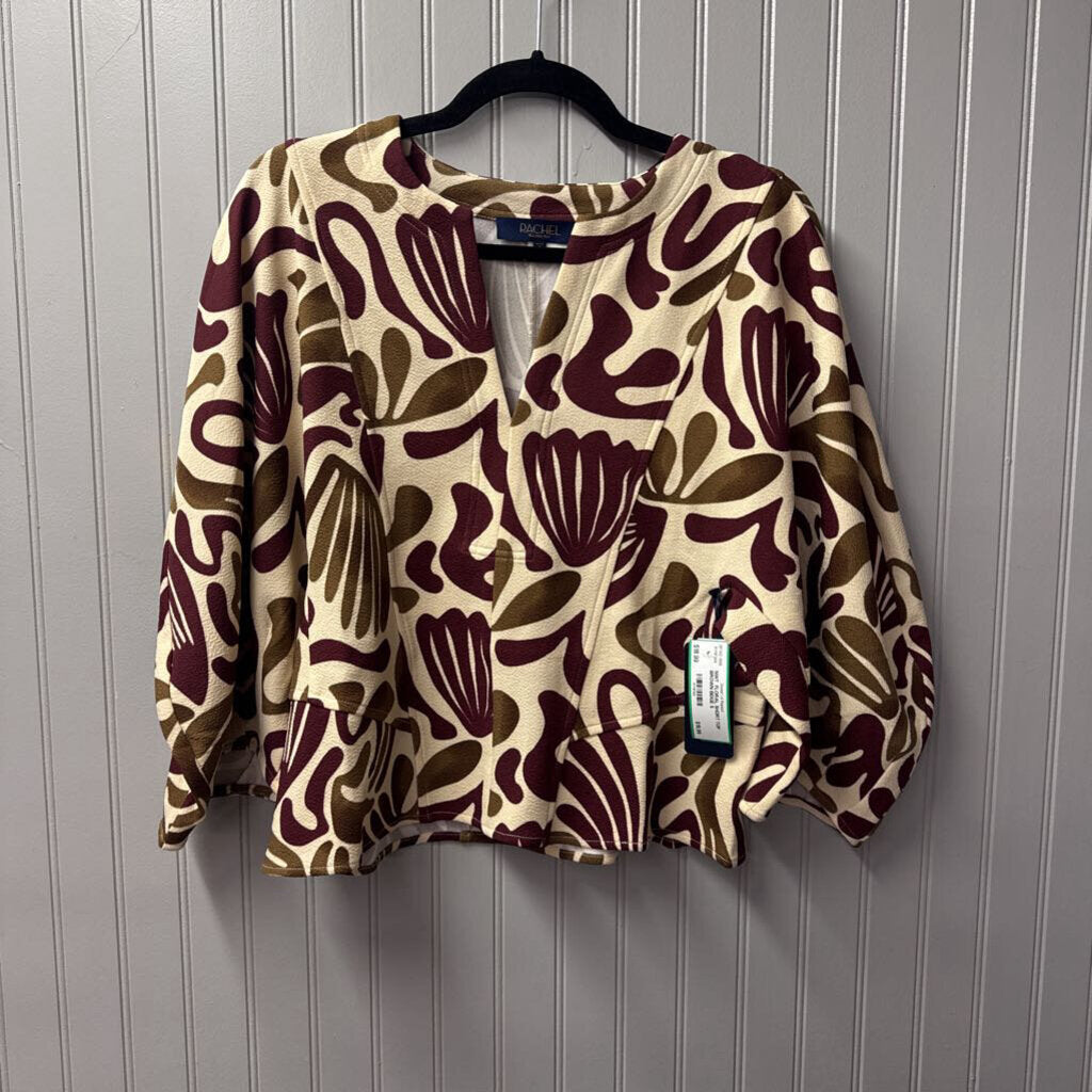 RACHEL ROY,NWT FLORAL SHORT TOP,BROWN BEIGE,S