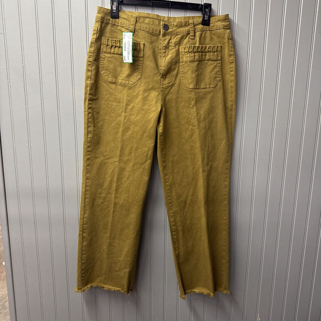 TRU LUXE,STRAIGHTLEG FRONT POCKET PANTS,MUSTARD,10