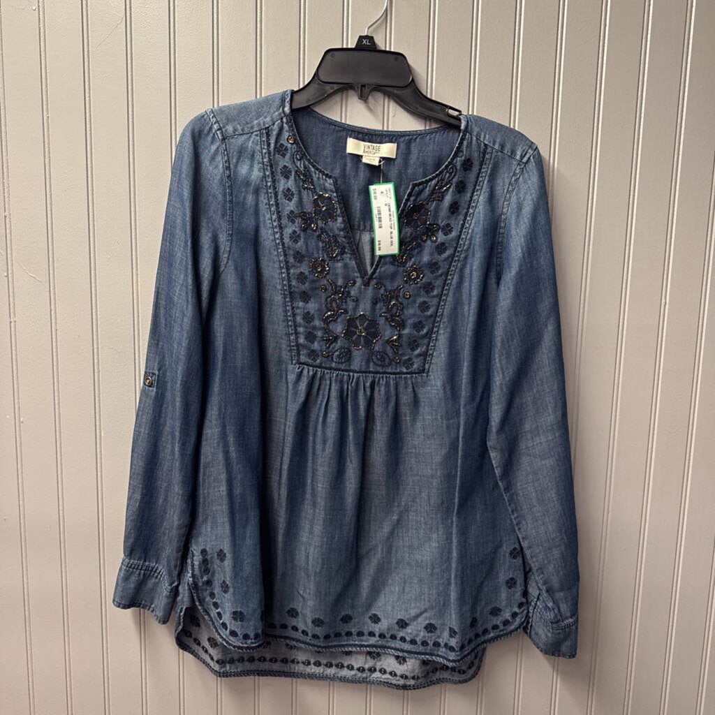 VINTAGE AMERICA,DENIM BEAD TOP ,BLUE GOL,M