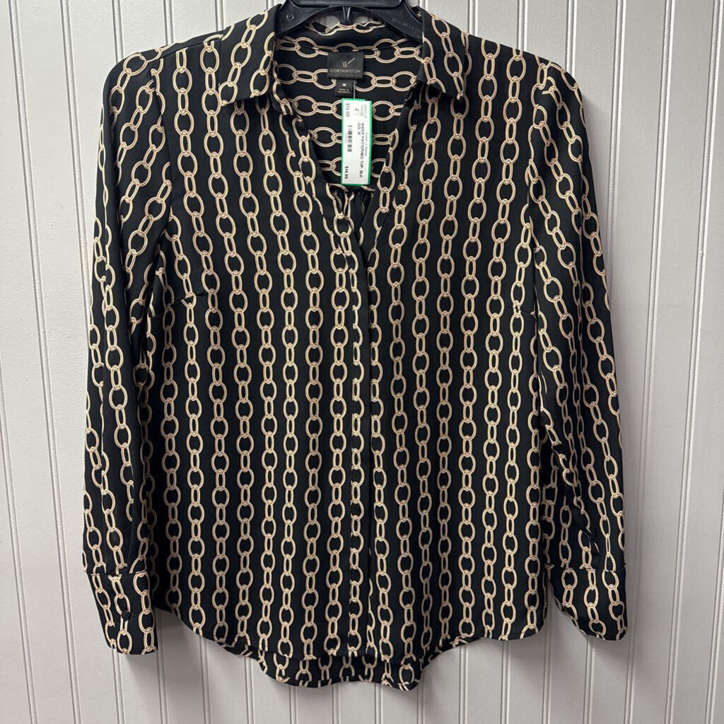 WORTHINGTON,SHEER PATTERNED TOP ,BLK GOL,M