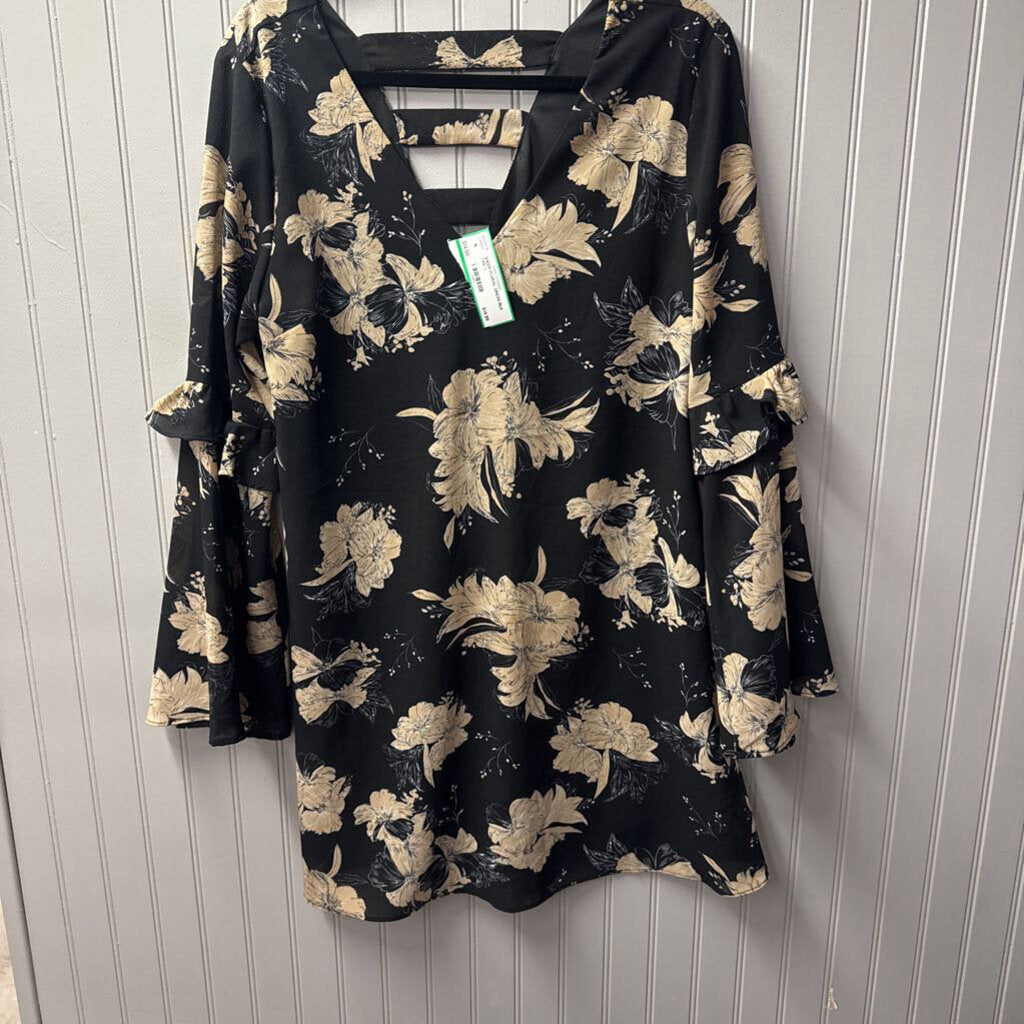LOVERICHE,SHEER FLORAL DRESS,BLK TAN ,L