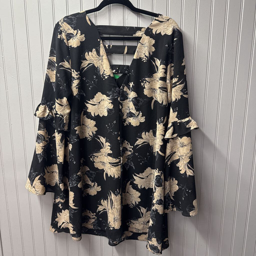 LOVERICHE,SHEER FLORAL DRESS,BLK TAN ,L