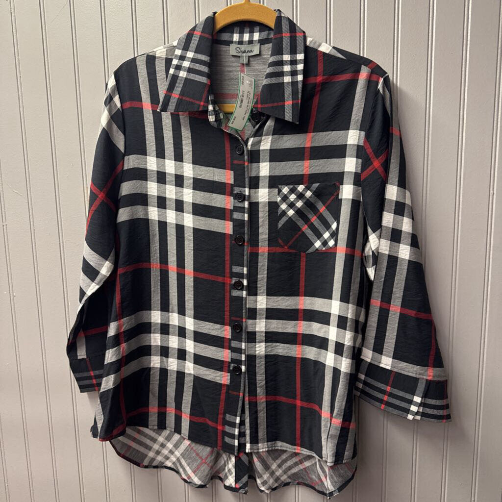 SHANA,LSV PLAID BUTTON TOP,PLAID,L
