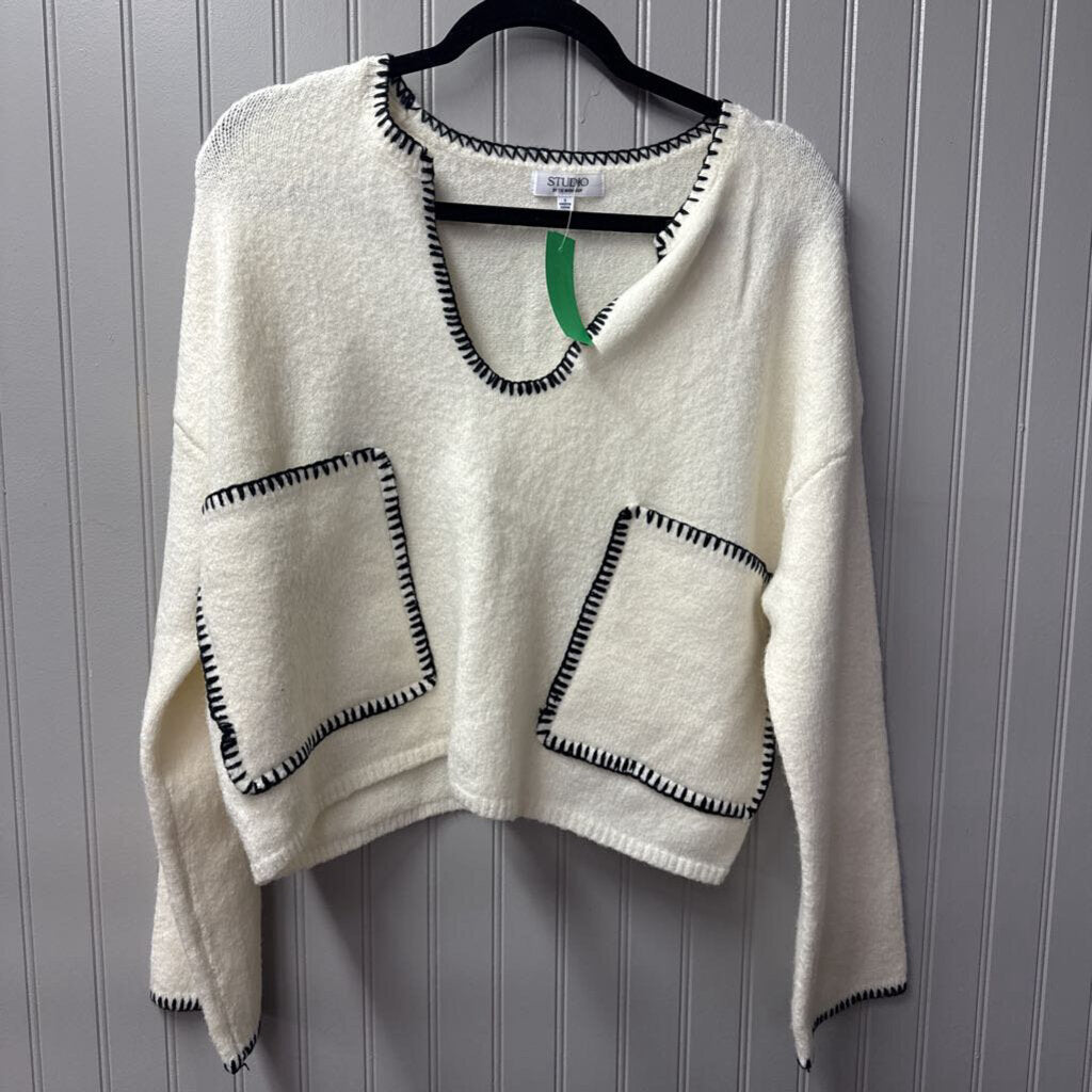 STUDIO,POCKET OS SWEATER,WHT BLK ,S