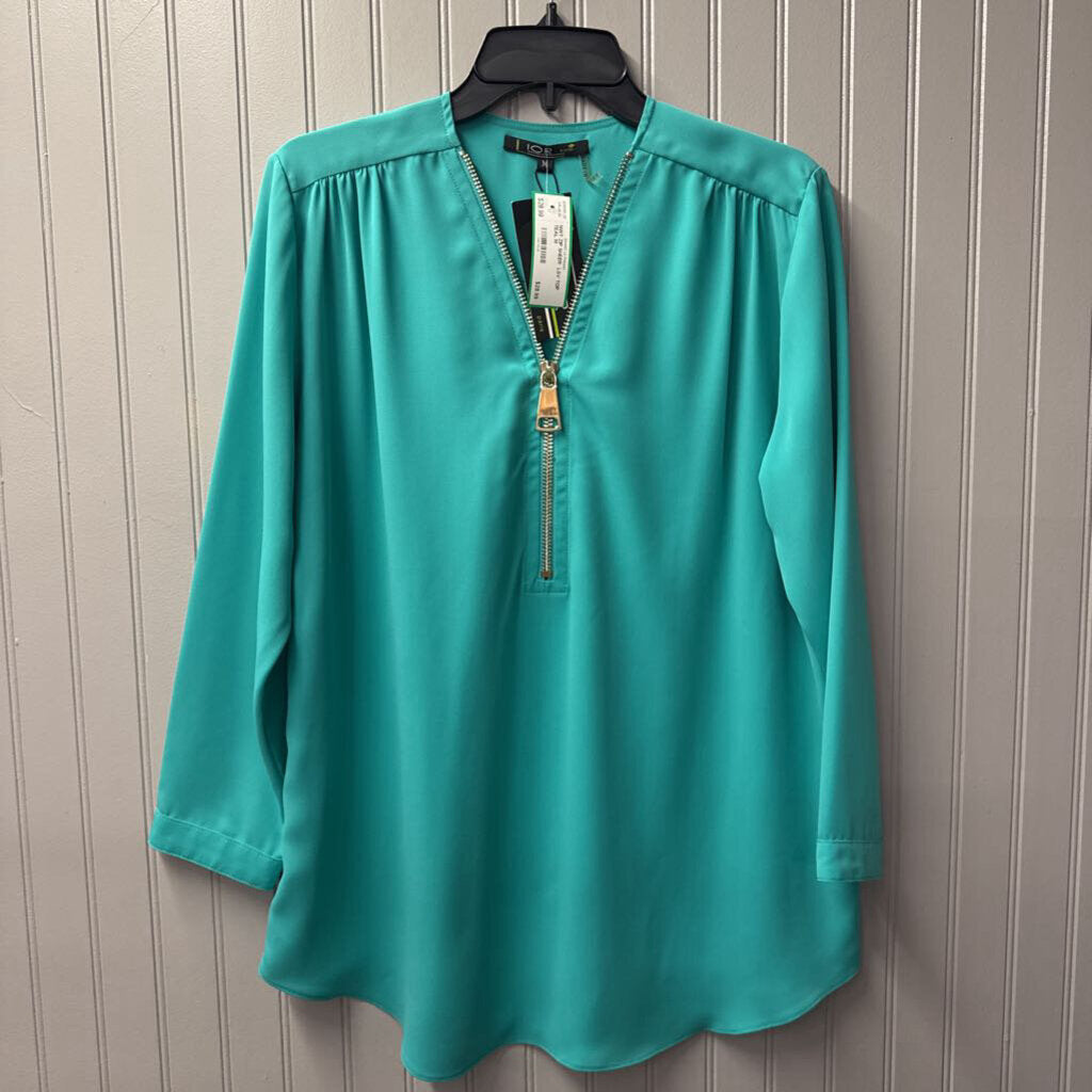 LIOR, NWT ZIP SHEER LSV TOP,TEAL,M