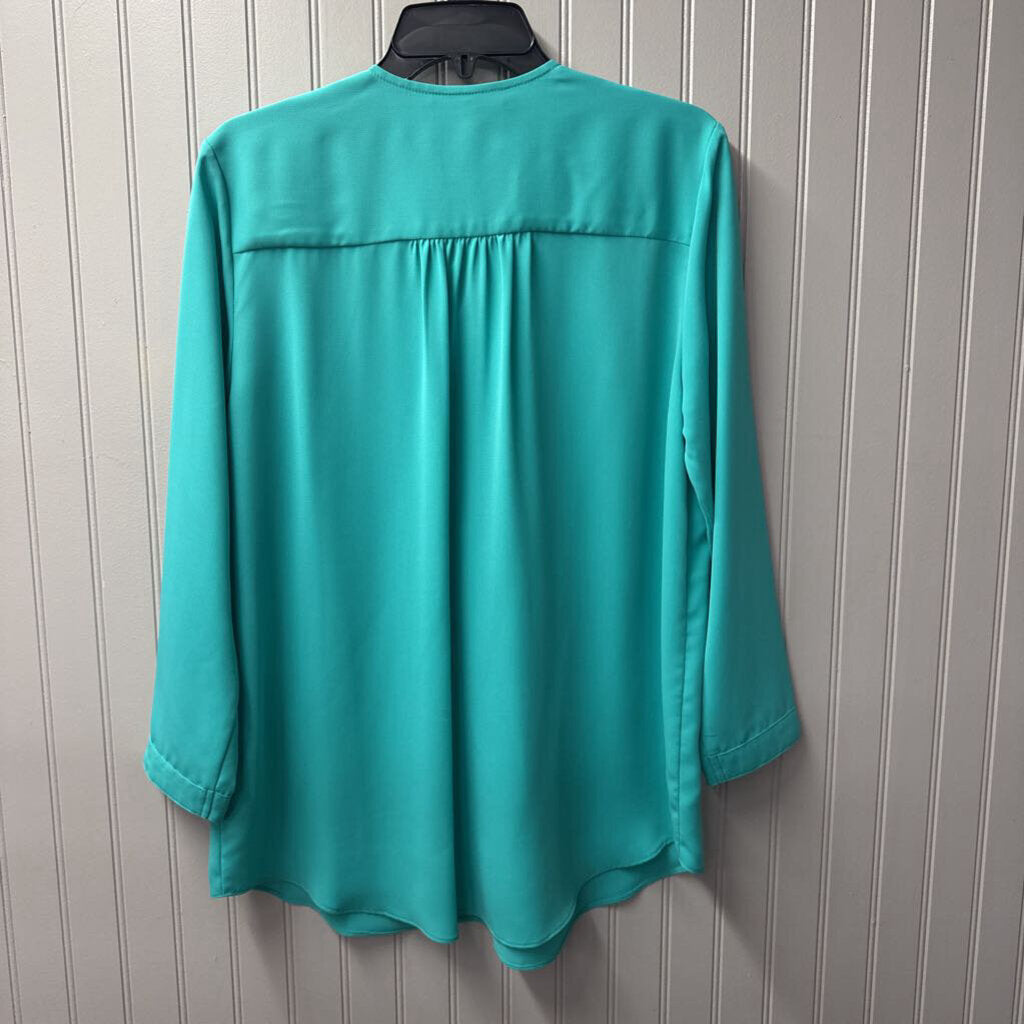 LIOR, NWT ZIP SHEER LSV TOP,TEAL,M
