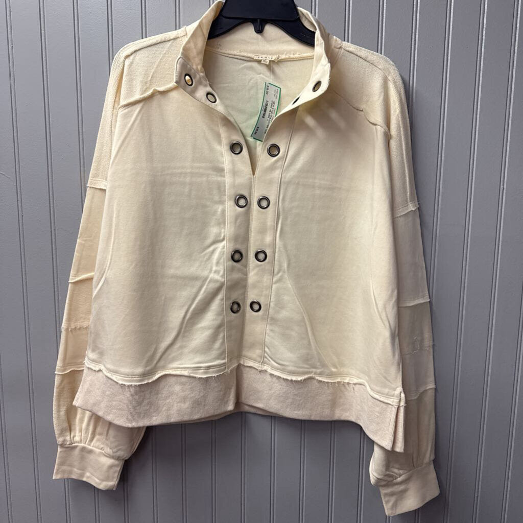 JODIFL,NEW STUD PULLOVER TOP ,IVORY SILVER ,L
