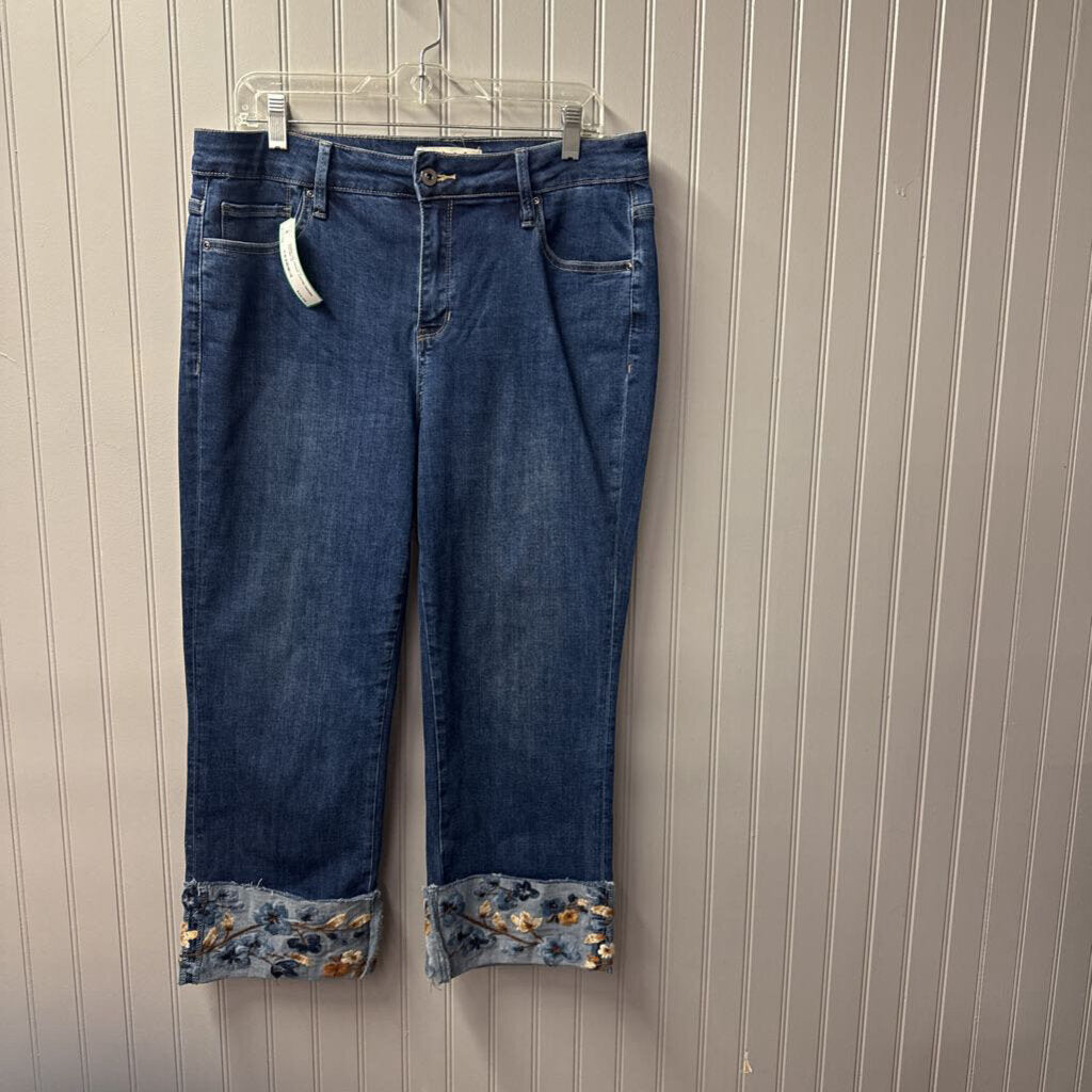 CHARLIE B, EMBROD PRINT CAPRI DENIM,DENIM,12