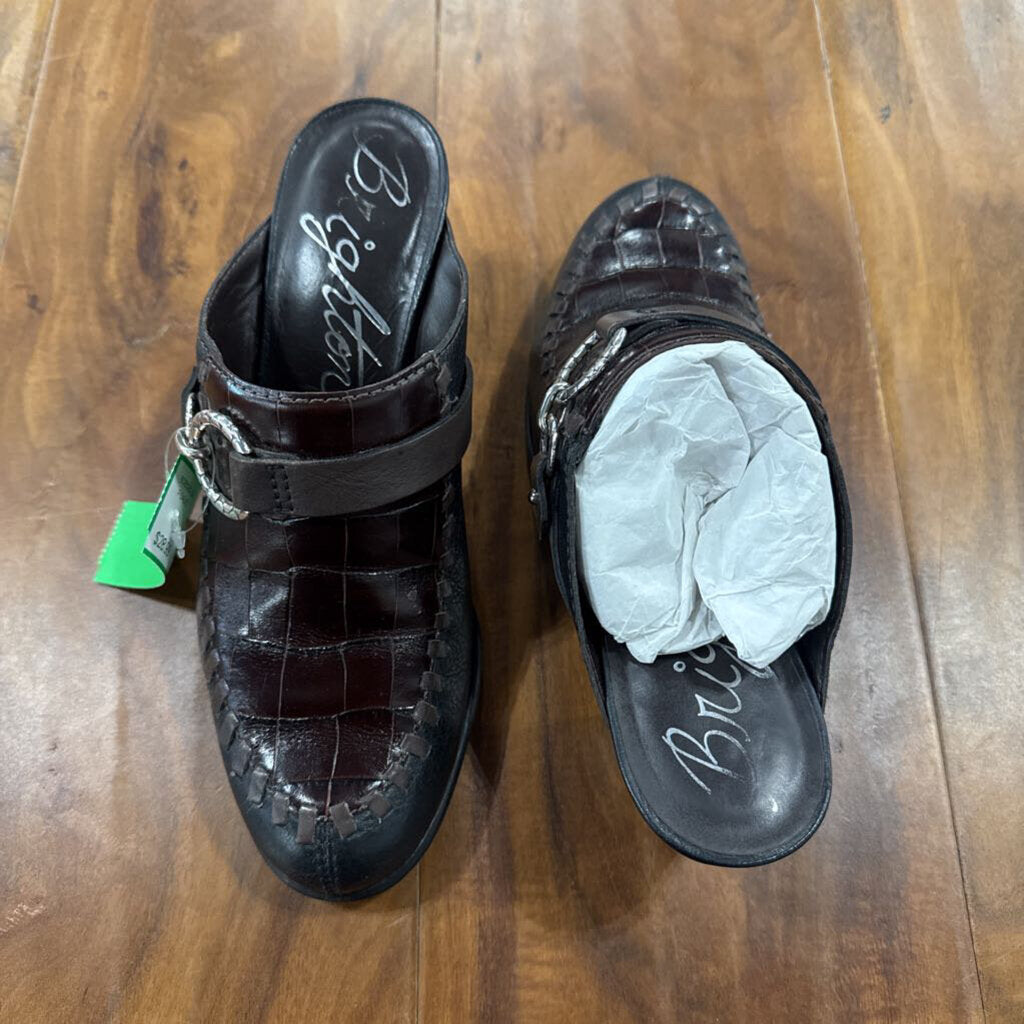 BRIGHTON,SILVER BUCKLE MULE,BR/BLK,7.5