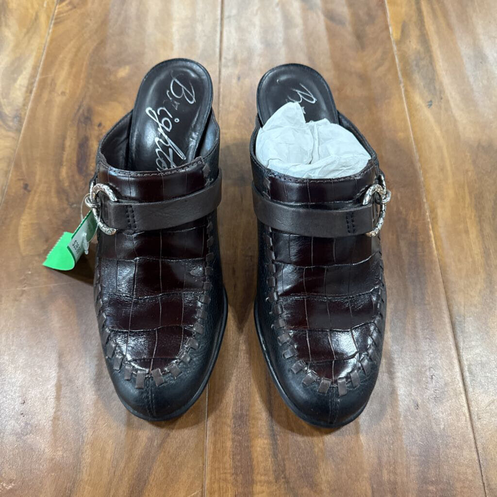BRIGHTON,SILVER BUCKLE MULE,BR/BLK,7.5