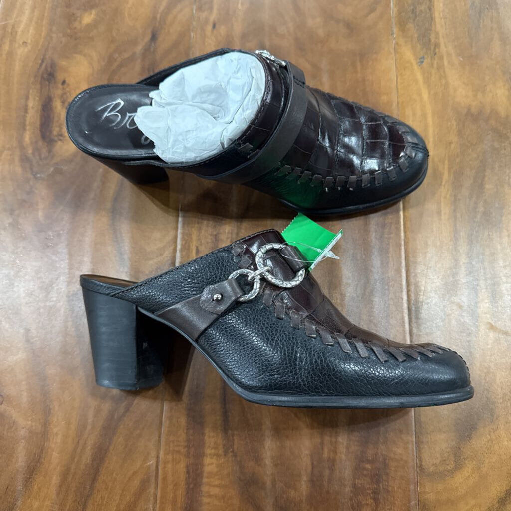 BRIGHTON,SILVER BUCKLE MULE,BR/BLK,7.5