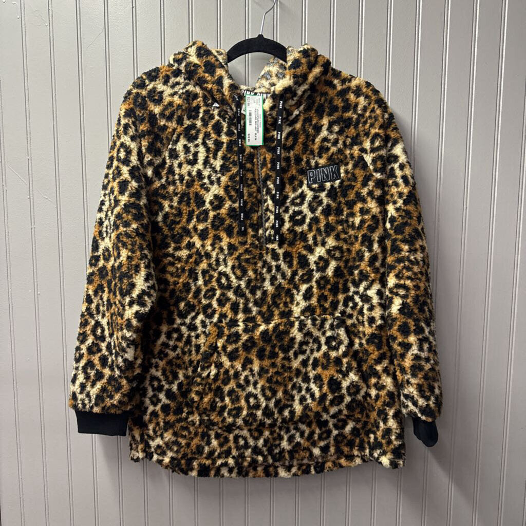 VS LEOPARD HOODED PULLOVER,BRN WHT BLK,M