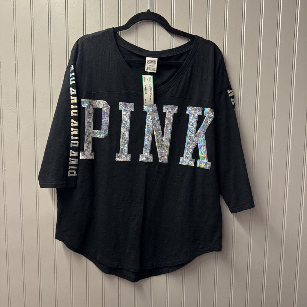 VICTORIA SECRET,VS SEQ TOP ,SILVER BLK,M