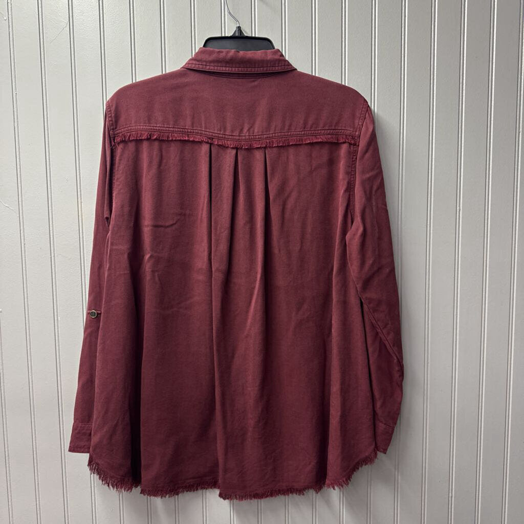 MULTIPLES,BUTTONUP RAW HEM TOP ,MAROON,M